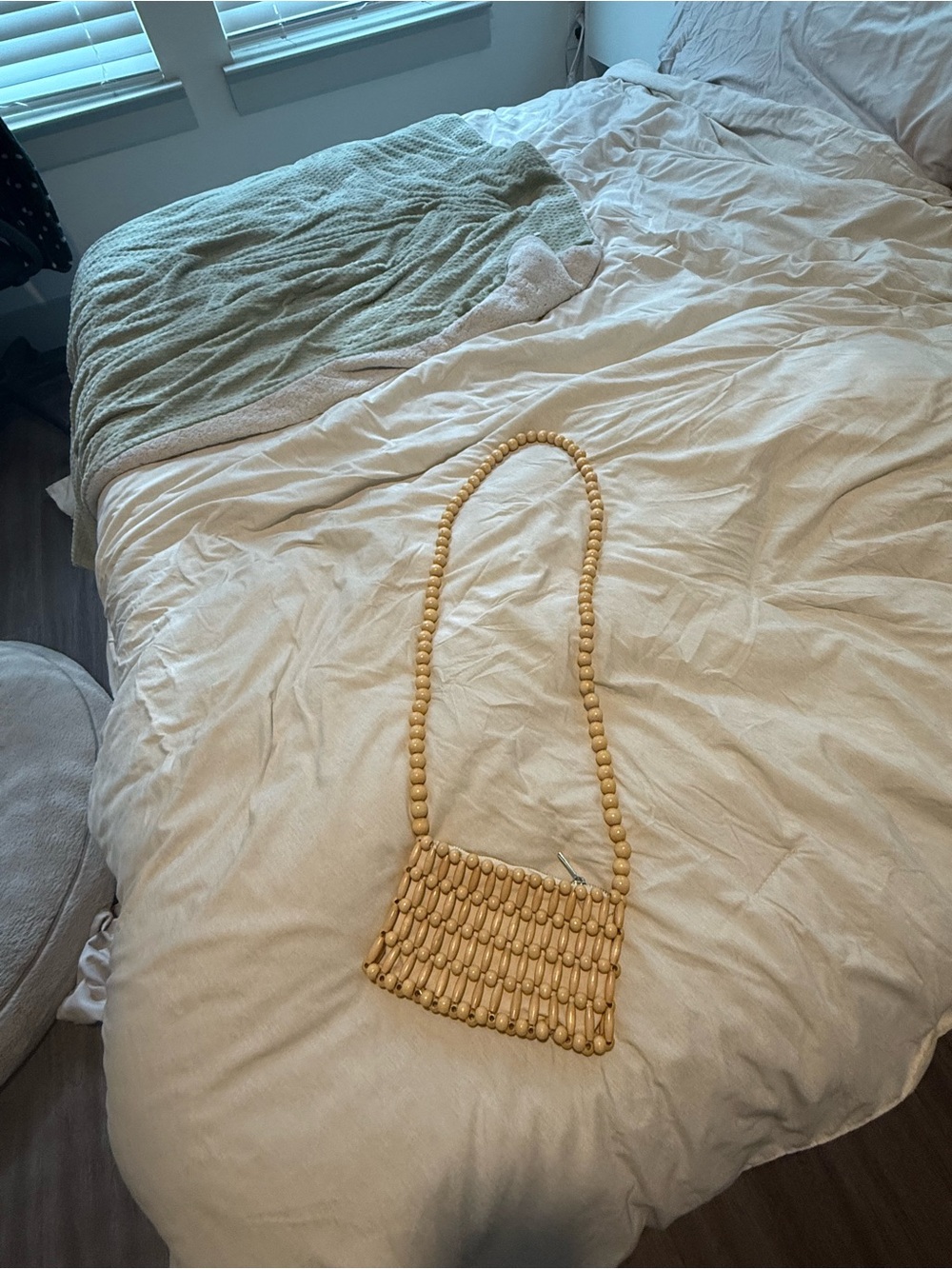 Handcrafted Beaded Crossbody Bag in Beige